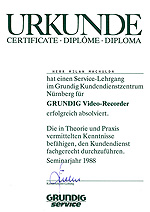 Certifikt ze kolen VCR Grundig - Nrnberg 1988