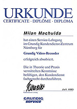 Certifikt ze kolen VCR Grundig - Nrnberg 1993