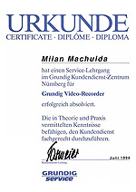 Certifikt ze kolen CRT TV Grundig - Nrnberg 1994