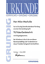 Certifikt ze kolen CRT TV, VCR Grundig - Nrnberg 2000