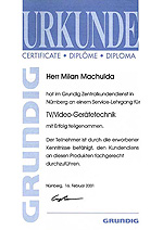 Certifikt ze kolen CRT TV, VCR Grundig - Nrnberg 2001
